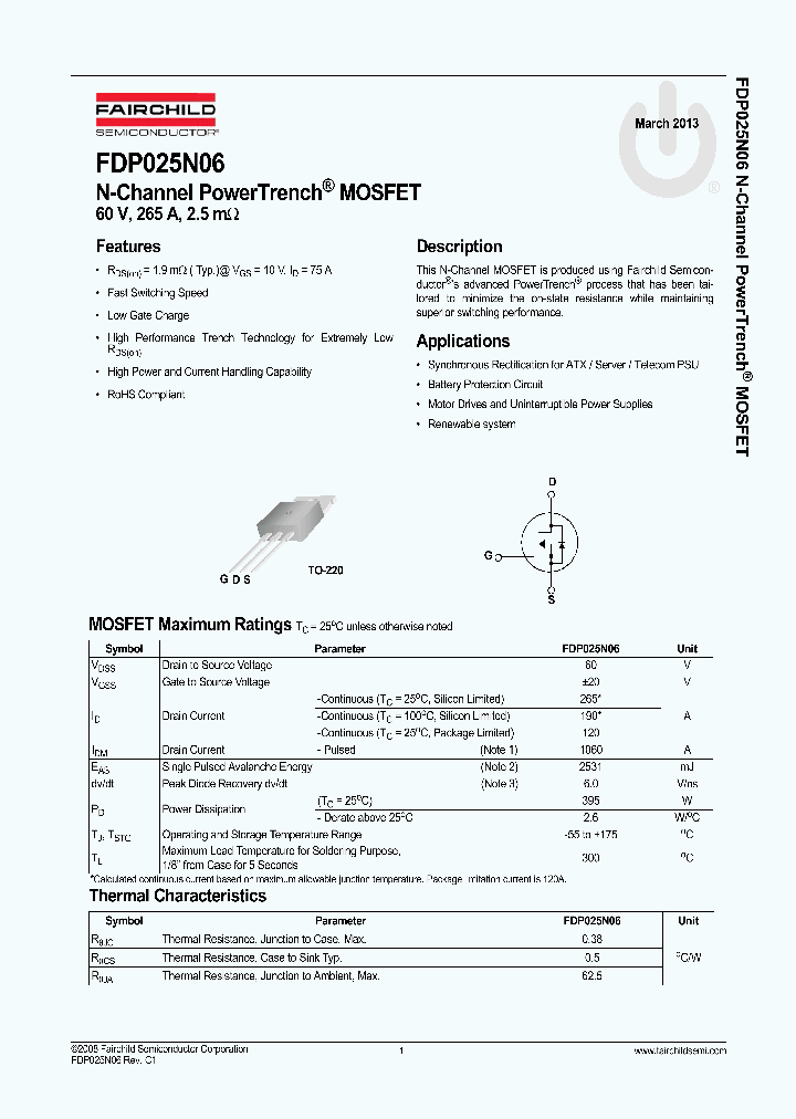 FDP025N06_8327107.PDF Datasheet