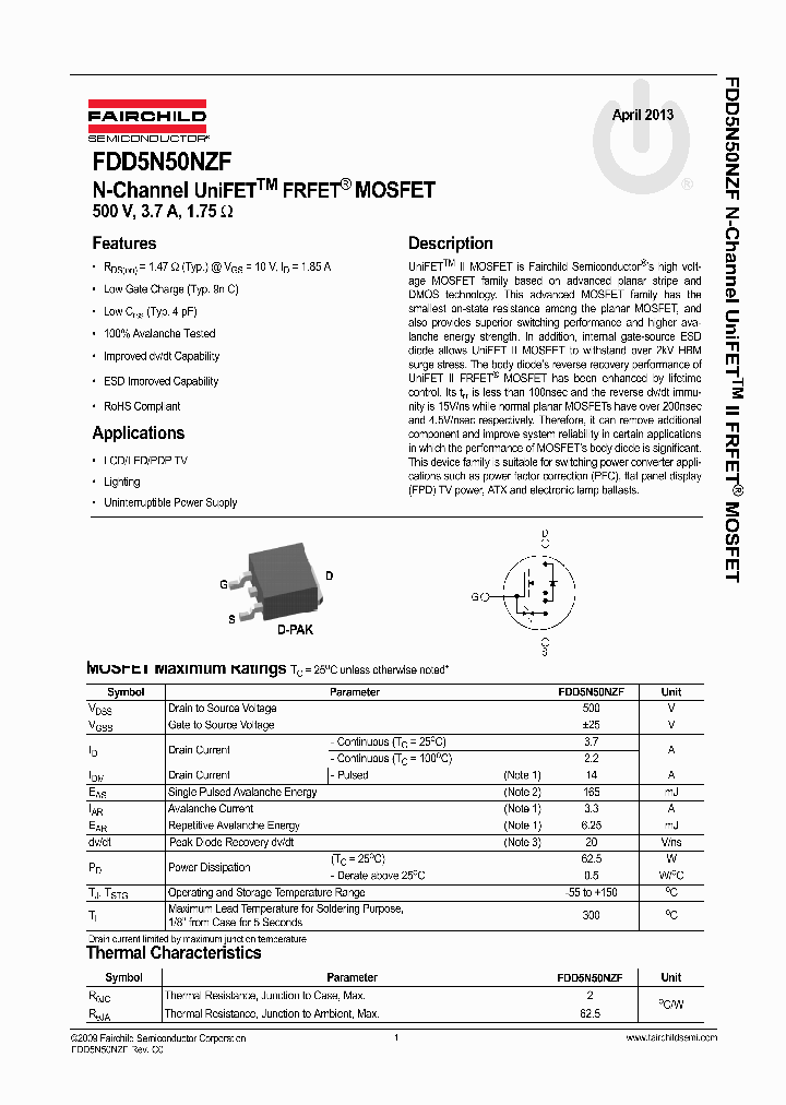 FDD5N50NZF_8327715.PDF Datasheet