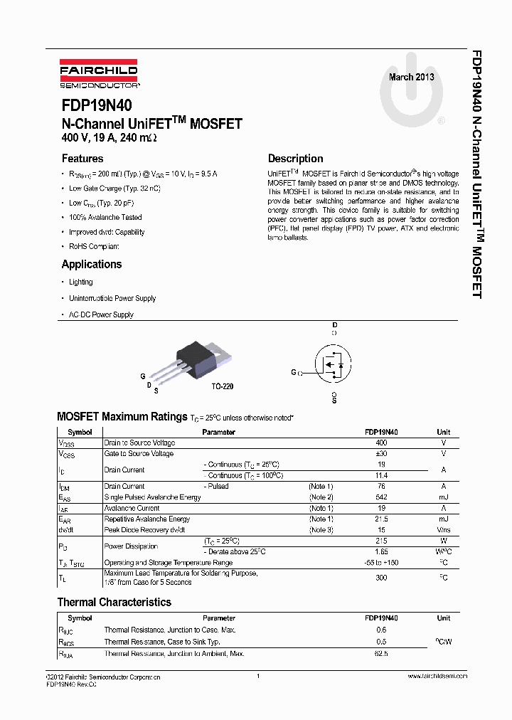 FDP19N40_8337174.PDF Datasheet