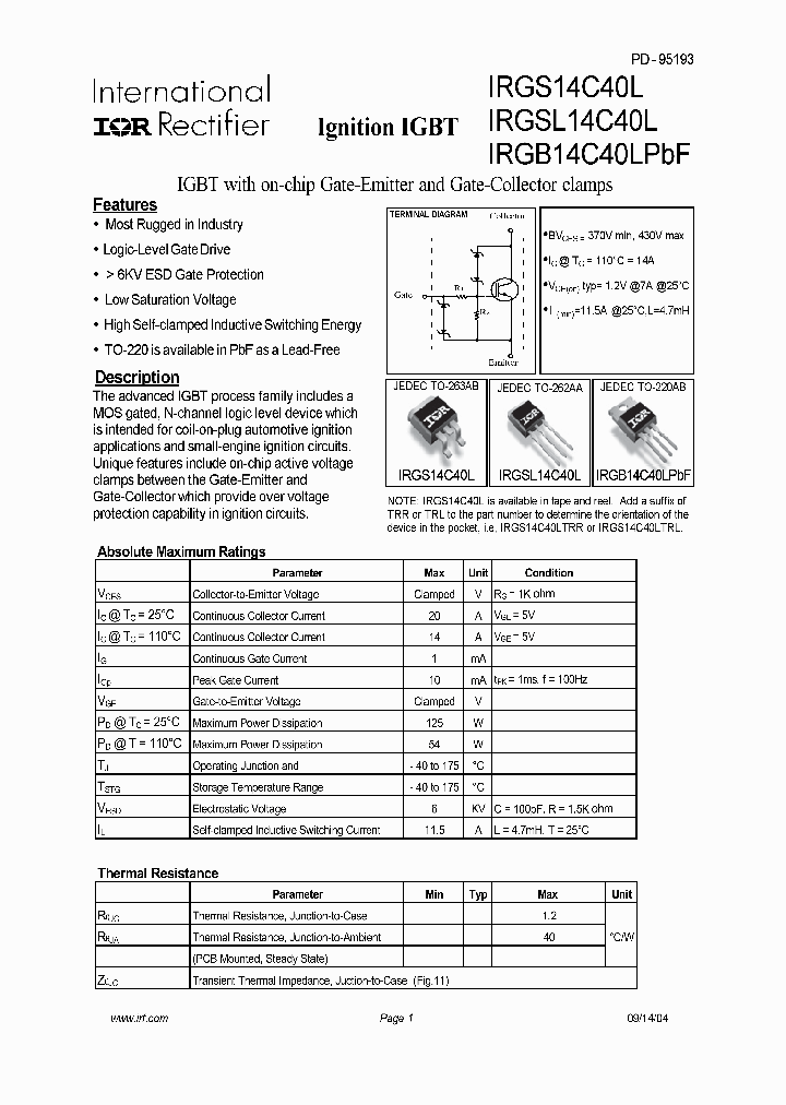 IRGB14C40LPBF_8337331.PDF Datasheet