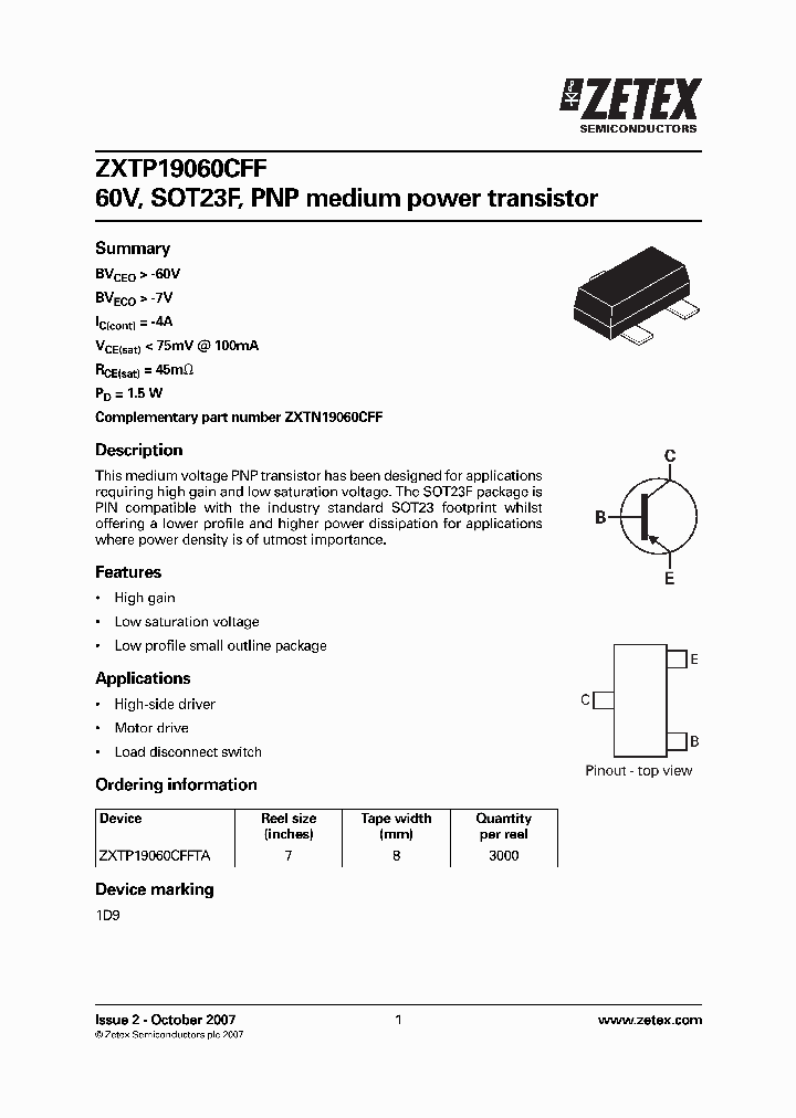 ZXTP19060CFF_8352673.PDF Datasheet