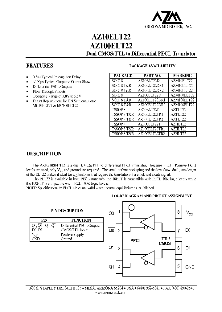 AZ100ELT22DR2_8356900.PDF Datasheet