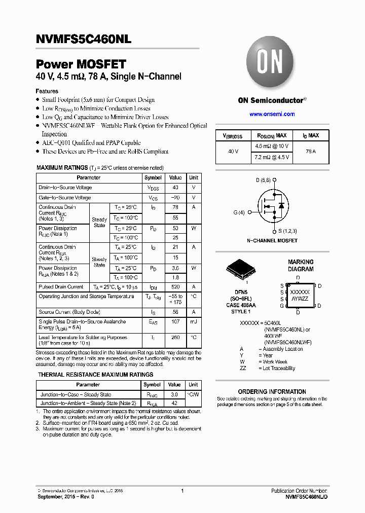 NVMFS5C460NLWFT1G_8370202.PDF Datasheet