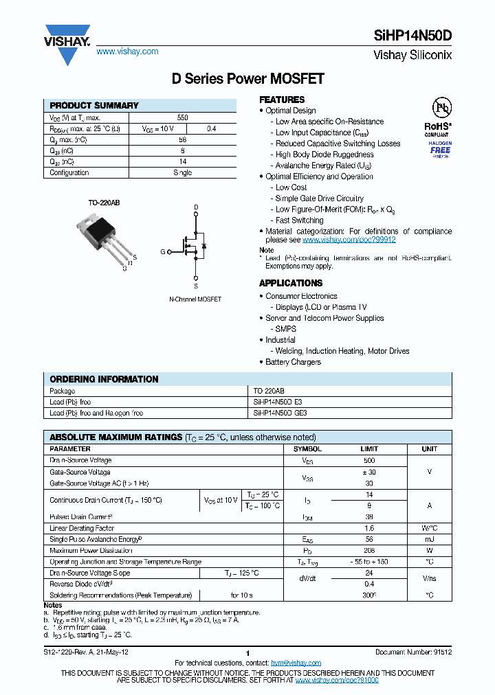 SIHP14N50D-E3_8391897.PDF Datasheet