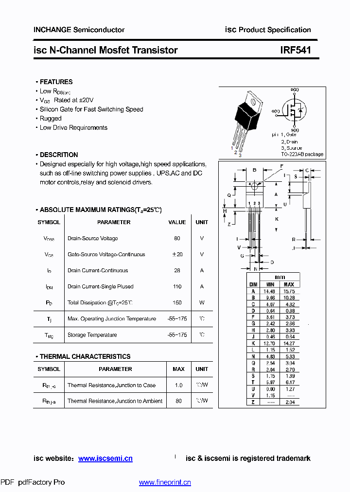 IRF541_8405956.PDF Datasheet