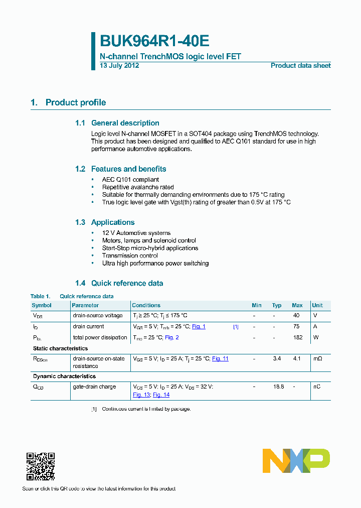 BUK964R1-40E_8413618.PDF Datasheet