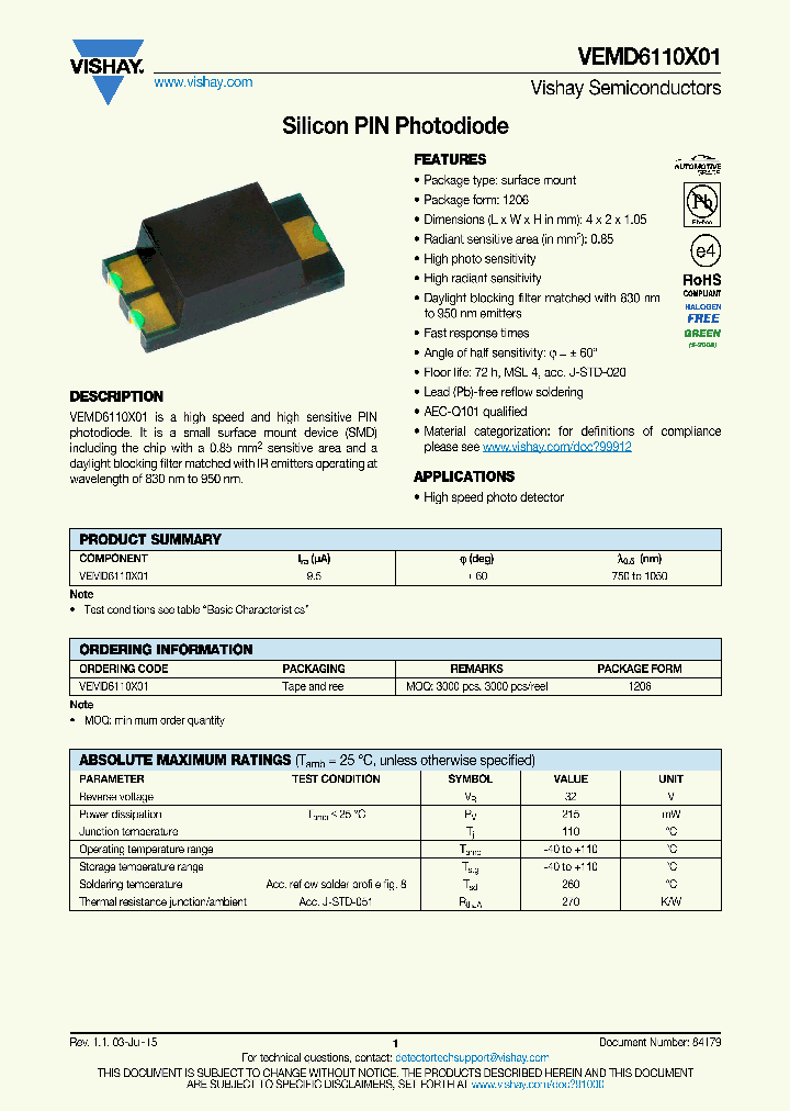 VEMD6110X01_8420763.PDF Datasheet