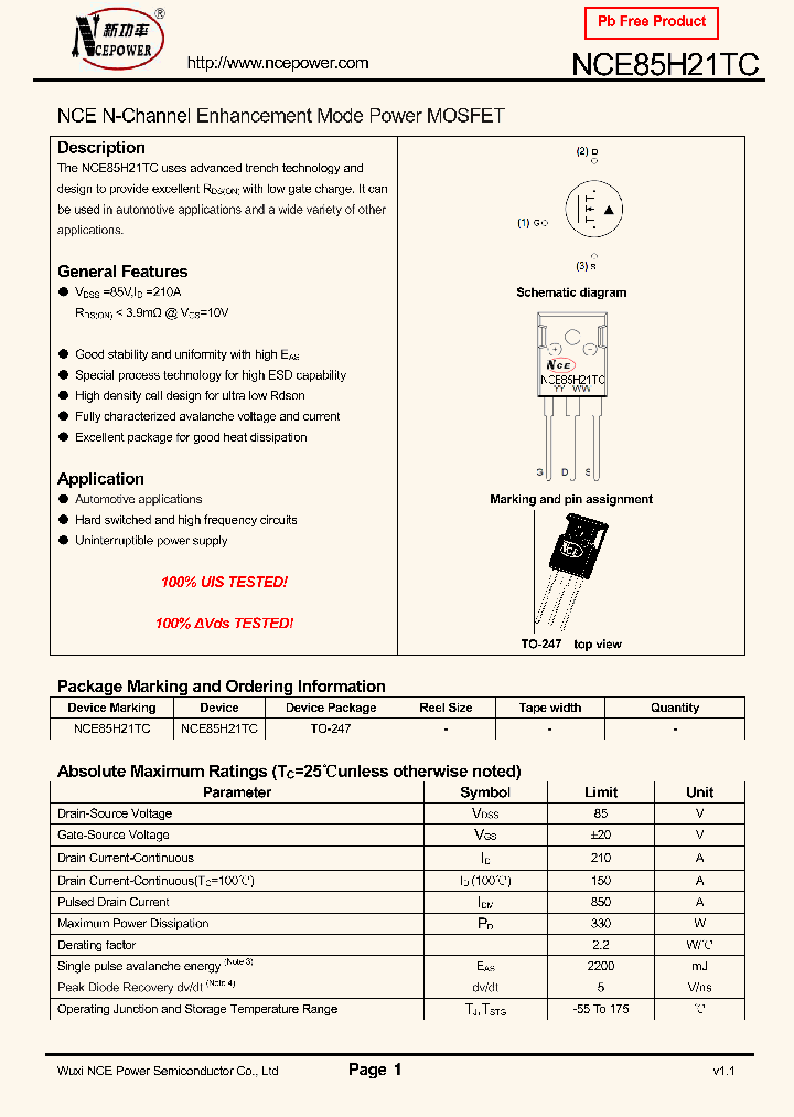 NCE85H21TC_8593257.PDF Datasheet