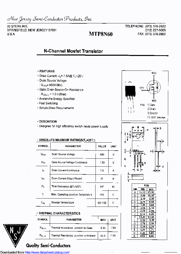 MTP8N60_8697256.PDF Datasheet