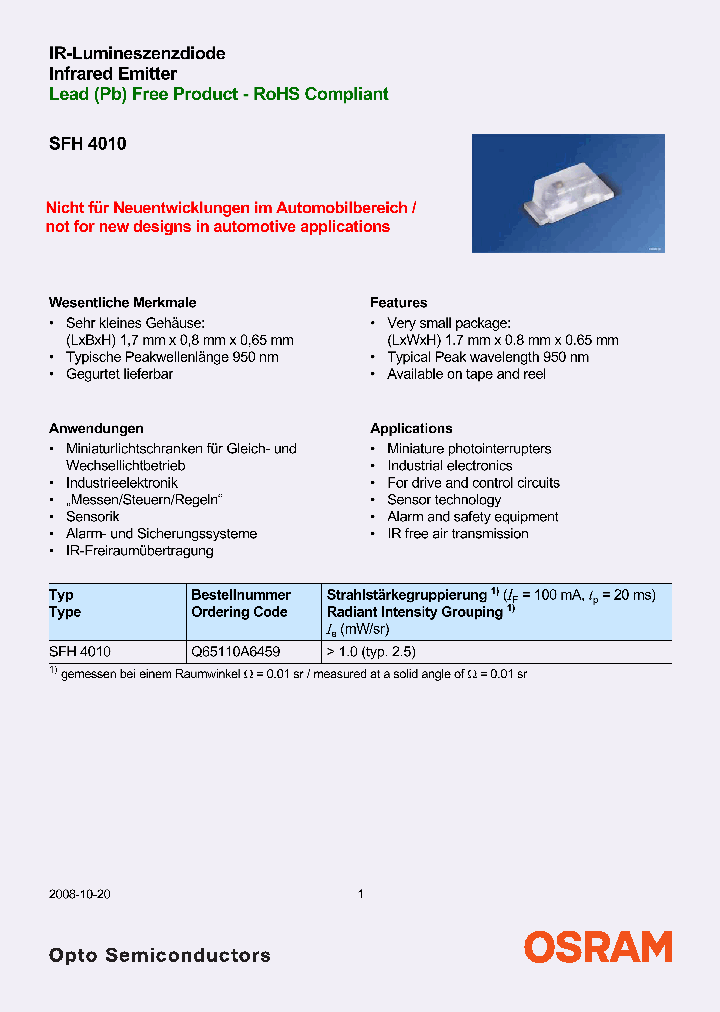 SFH4010_8720749.PDF Datasheet