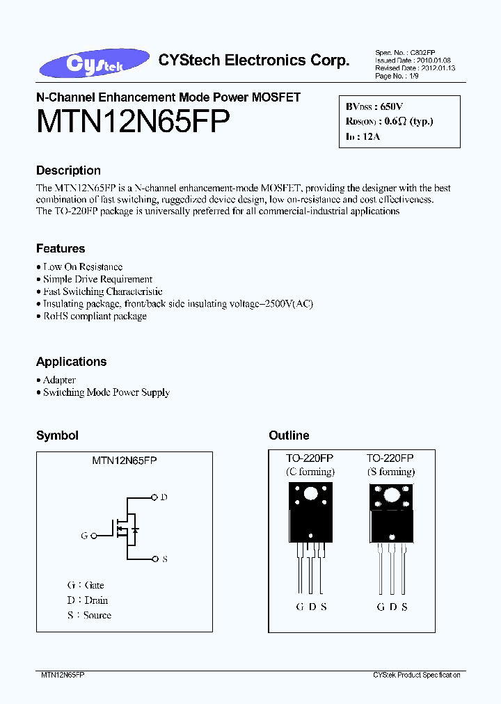 MTN12N65FP_8728425.PDF Datasheet