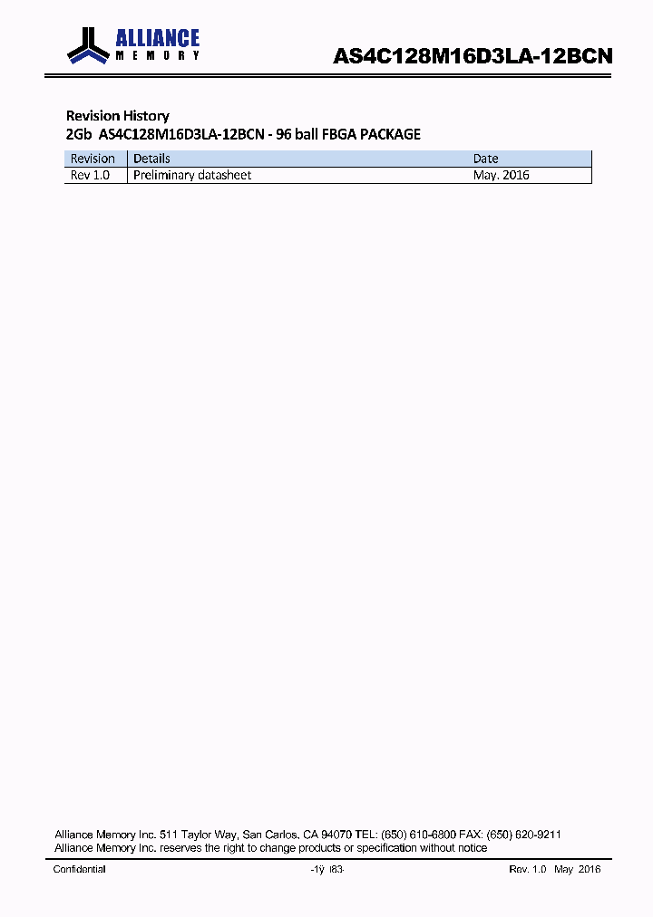 AS4C128M16D3LA-12BCN_8762213.PDF Datasheet