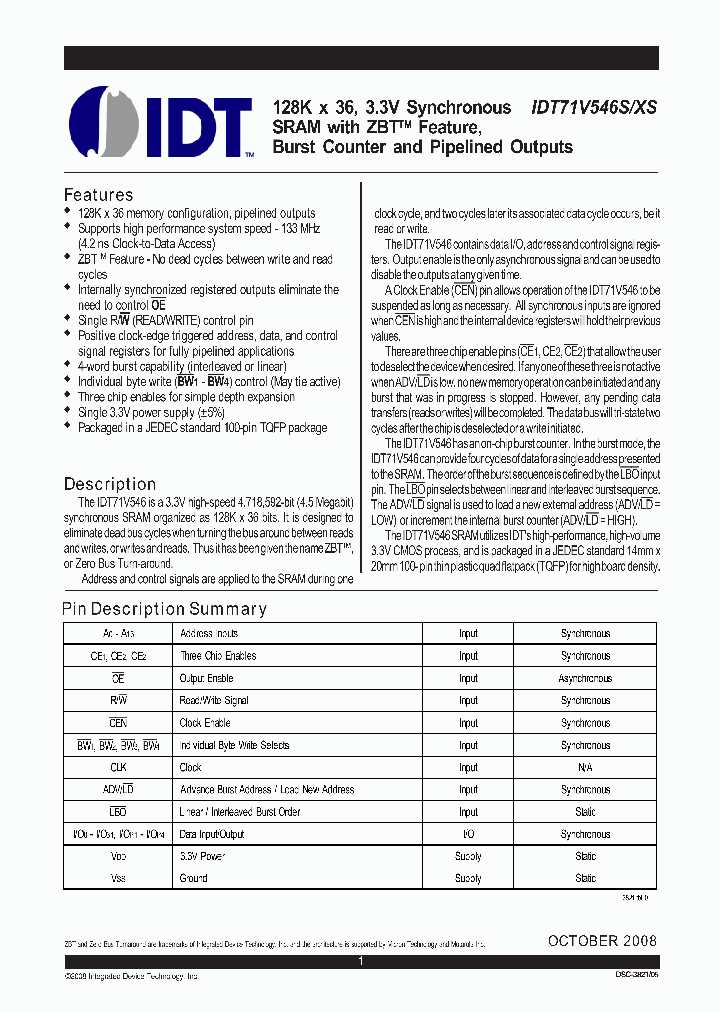 71V546XS100PFG_8826110.PDF Datasheet