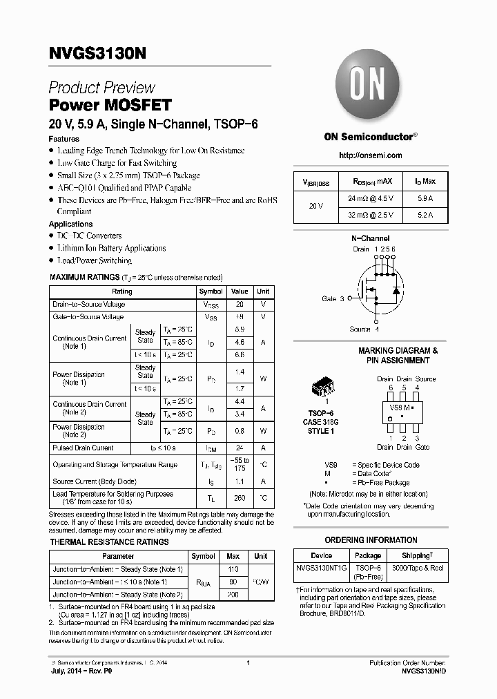 NVGS3130NT1G_8836016.PDF Datasheet