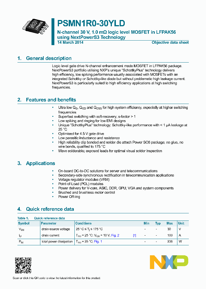 PSMN1R0-30YLD_8846837.PDF Datasheet