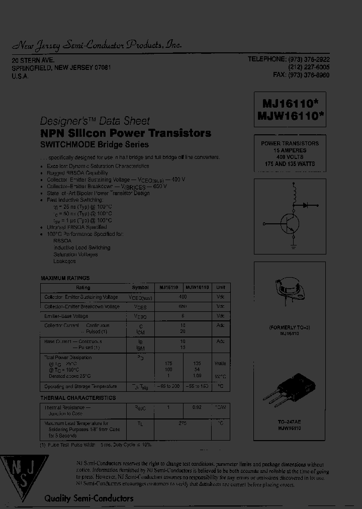 MJW16110_8883630.PDF Datasheet