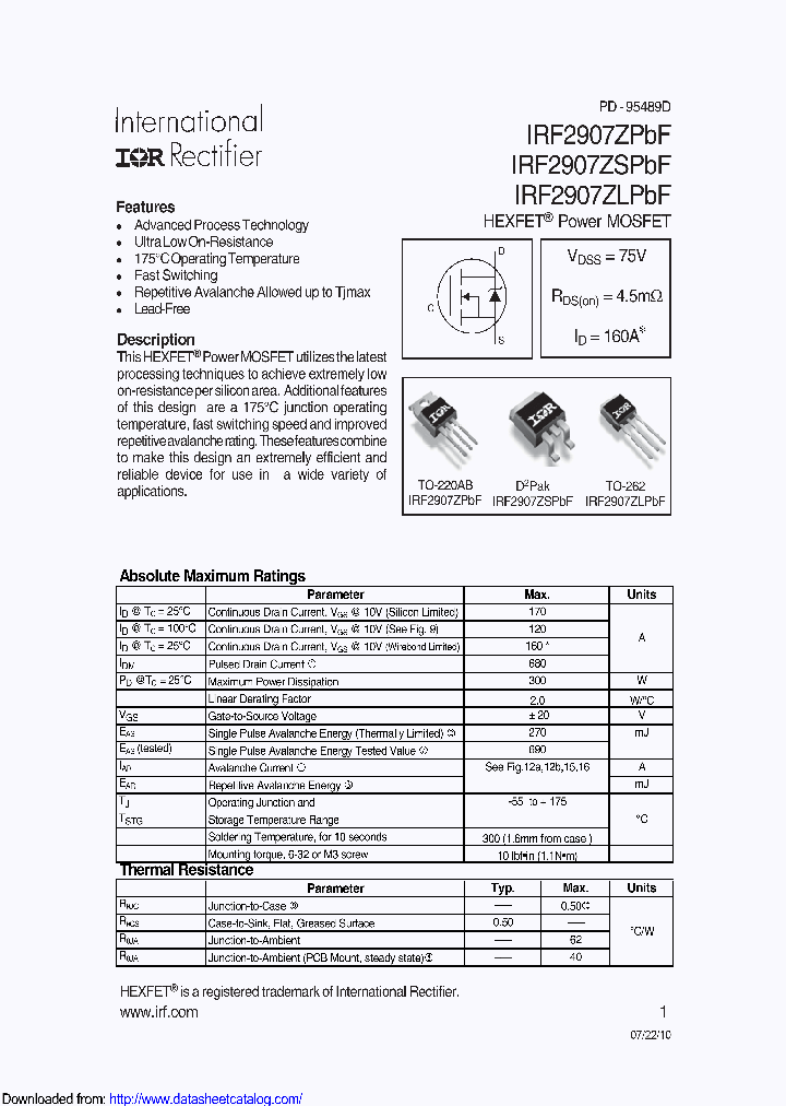 IRF2907ZSTRLPBF_8886216.PDF Datasheet