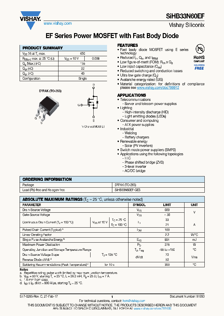 SIHB33N60EF_8905719.PDF Datasheet