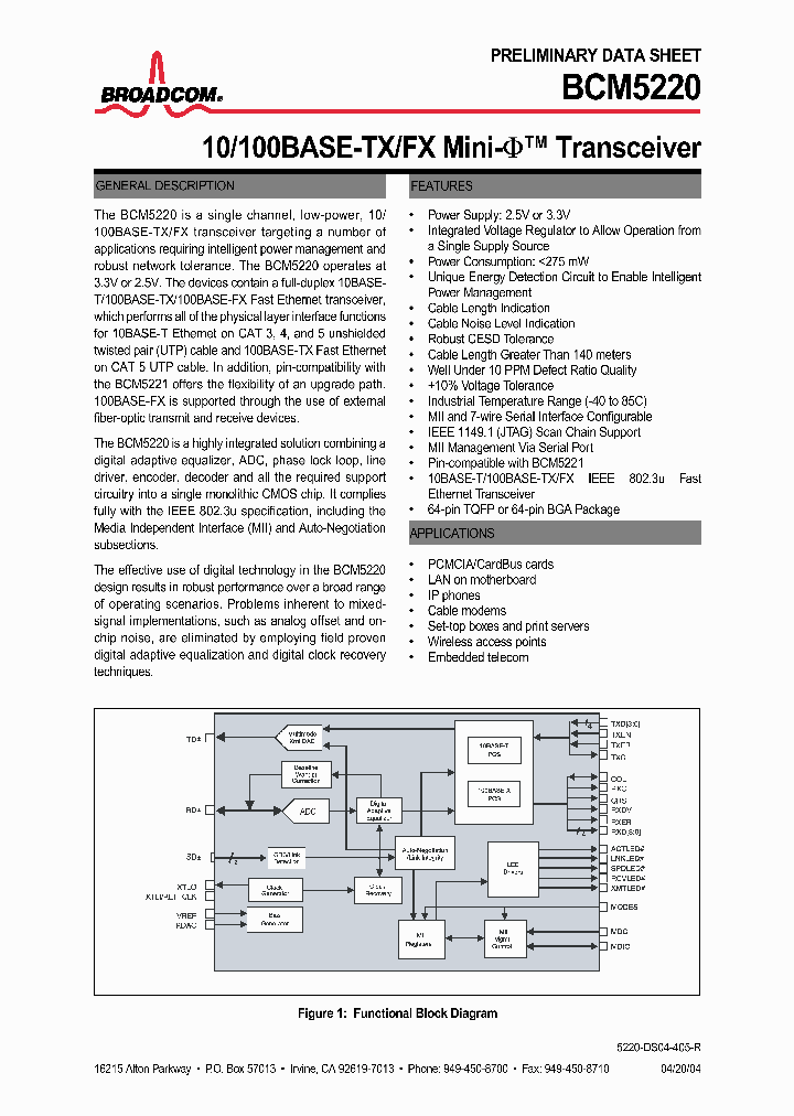 BCM5220KPT_8928328.PDF Datasheet