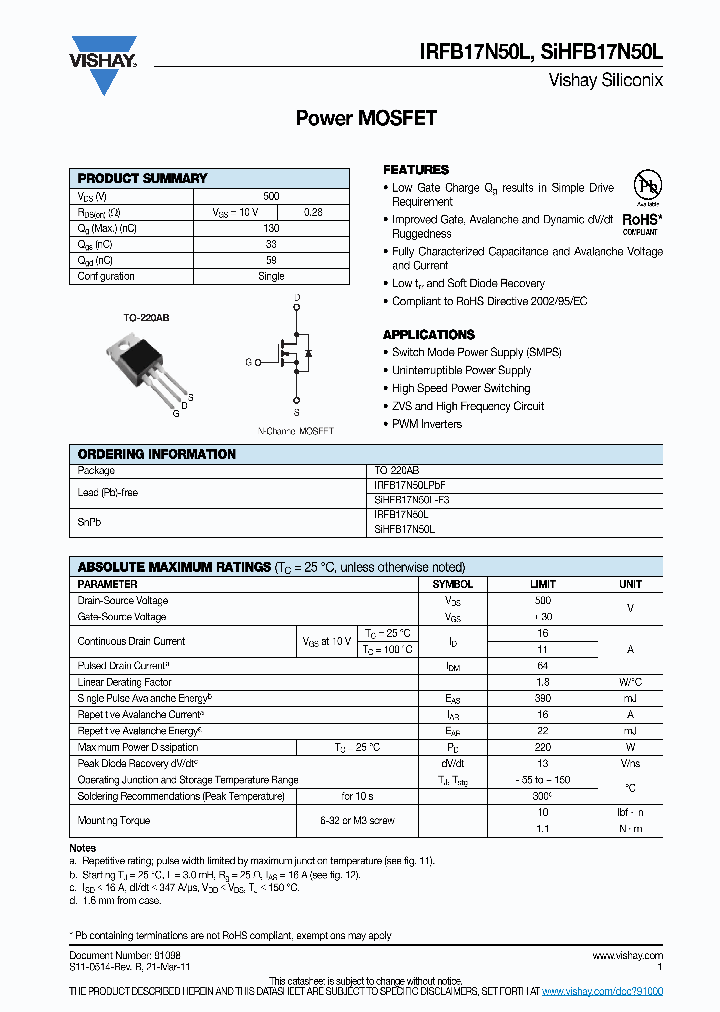 IRFB17N50L-17_8940664.PDF Datasheet