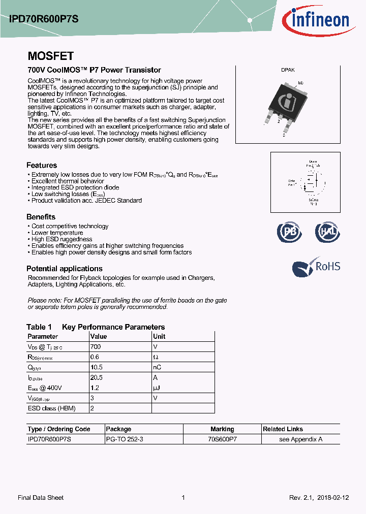 IPD70R600P7S_8959990.PDF Datasheet