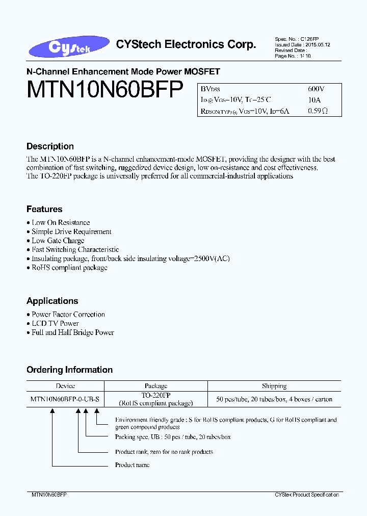 MTN10N60BFP_8966809.PDF Datasheet