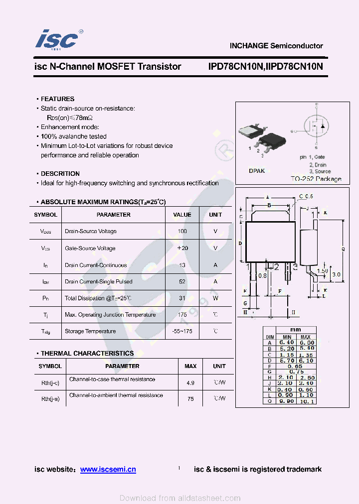 IPD78CN10N_9027571.PDF Datasheet