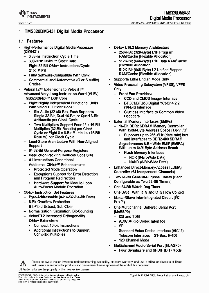 TMS320DM6431ZDU3_9033028.PDF Datasheet