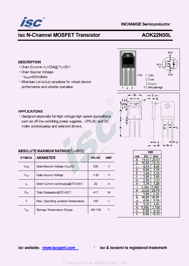 AOK22N50L_9049427.PDF Datasheet