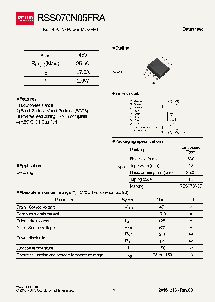 RSS070N05FRA_9050058.PDF Datasheet
