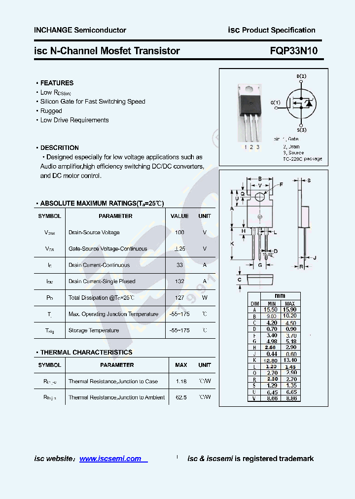 FQP33N10_9050178.PDF Datasheet