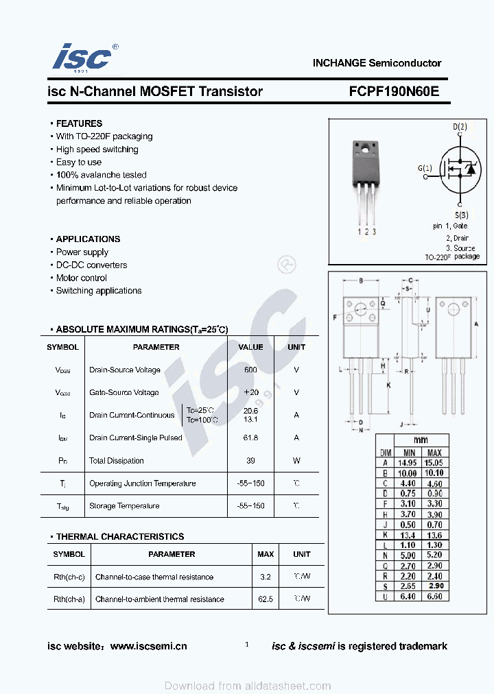 FCPF190N60E_9055641.PDF Datasheet