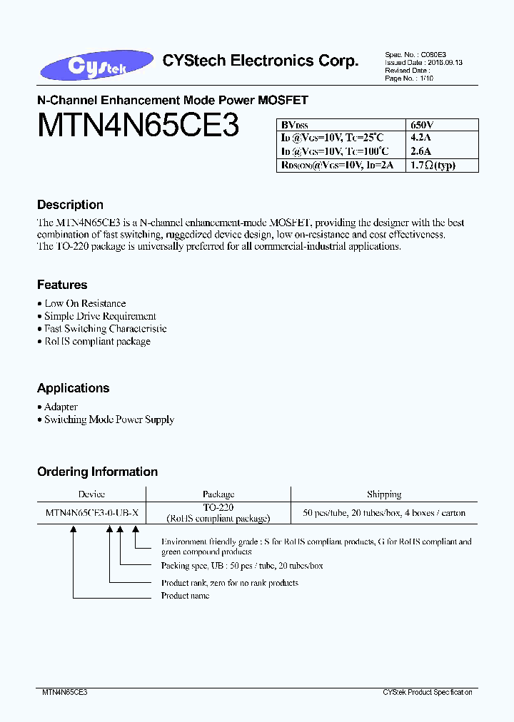 MTN4N65CE3_9058533.PDF Datasheet