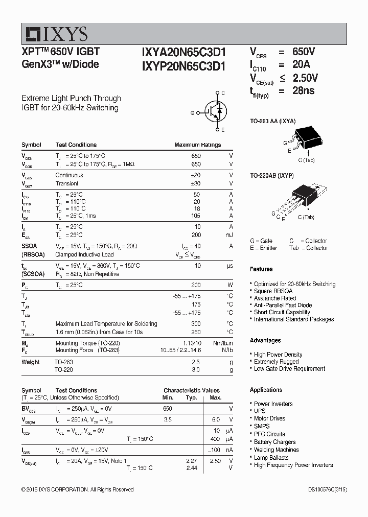 IXYA20N65C3D1_9065578.PDF Datasheet