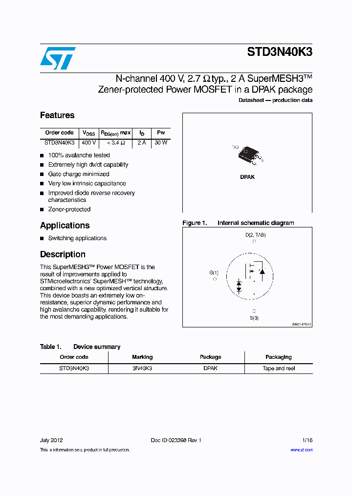 STD3N40K3_9071679.PDF Datasheet