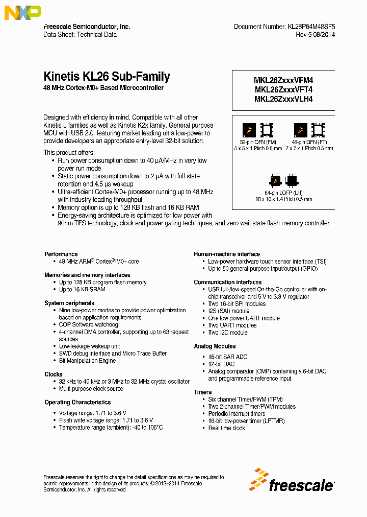 KL26P64M48SF5_9077469.PDF Datasheet