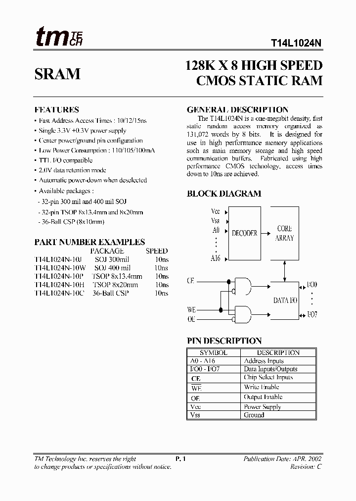 T14L1024N-10W_9085428.PDF Datasheet