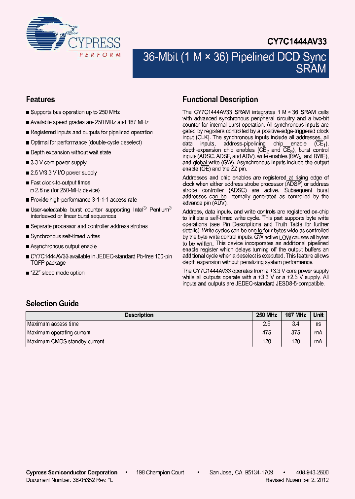 CY7C1444AV33-1XWI_9092900.PDF Datasheet