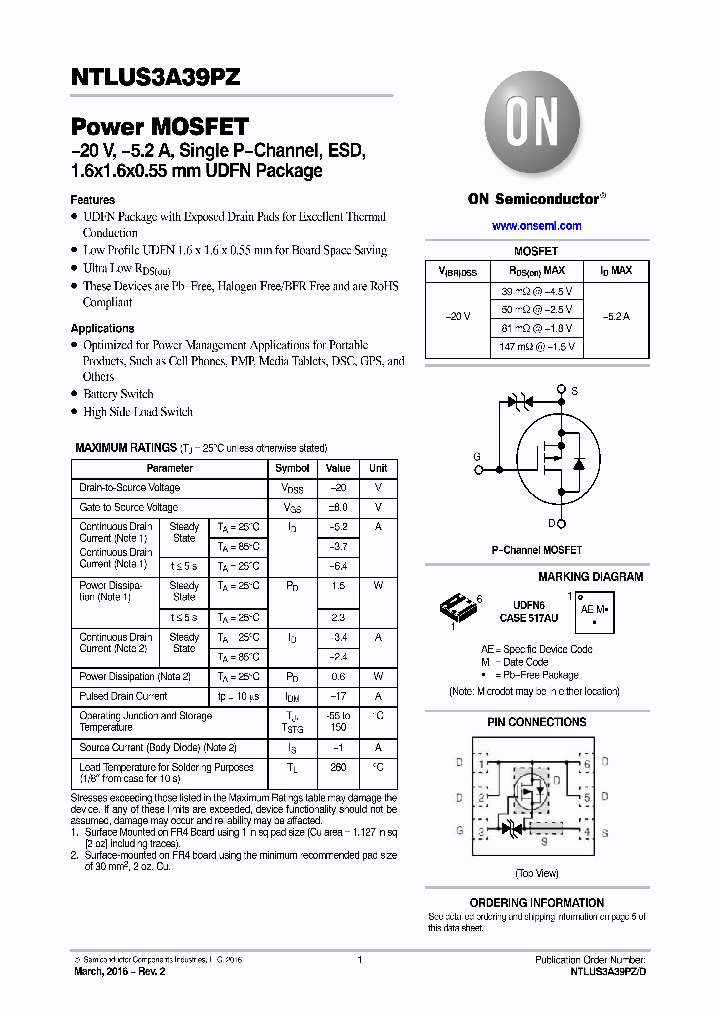 NTLUS3A39PZTBG_9095518.PDF Datasheet