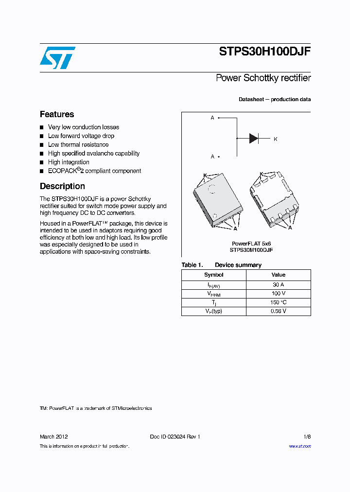 STPS30H100DJF-TR_9104201.PDF Datasheet